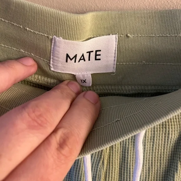 MATE The Label Pants Green Waffle Wide-Leg Crop Pant Organic Cotton 1X - Picture 7 of 10